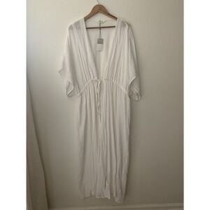 Primark Cares Maxi Coverup Sz L White 100% Cotton Crochet Tie Front Beach Resort